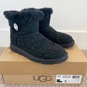UGG Mini Bailey Button Crystal Bling Constellation Boots Black Size 5